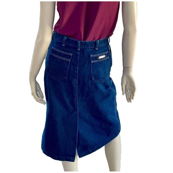 Vintage Denim Midi Skirt, Size 28, Dark Denim Pencil Skirt with Slit - Picture 9 of 12